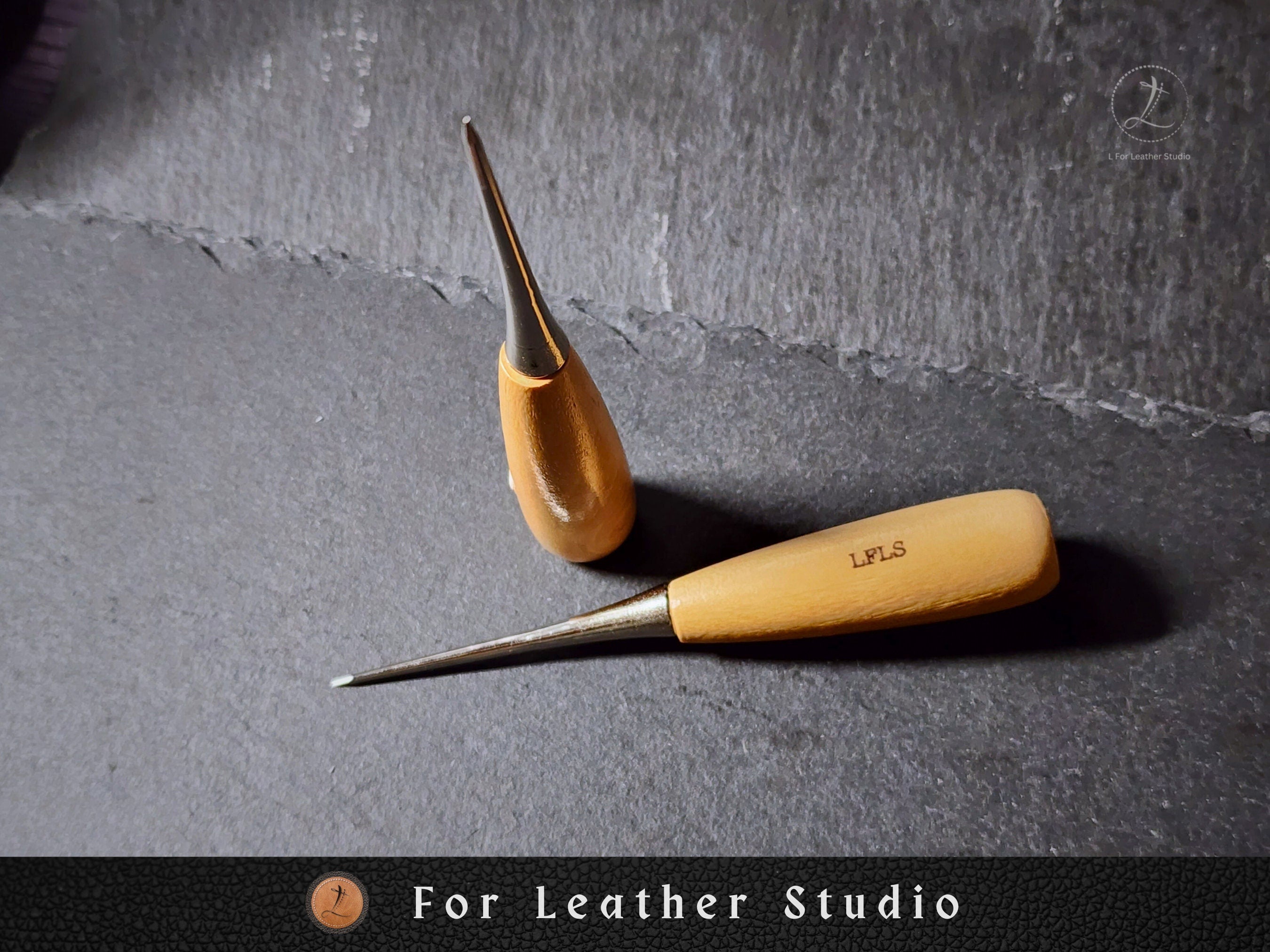 Personalized Sewing Awl, Solid wood handle, leather crafting leather w